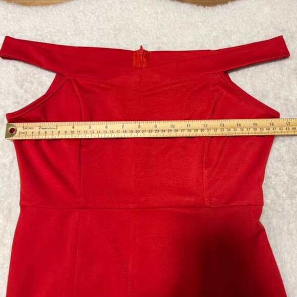 SHEIN Womens Red High-Low Asymmetric Salsa Ruffle Sheath Dress Back Zipper Sz M - Picture 10 of 12